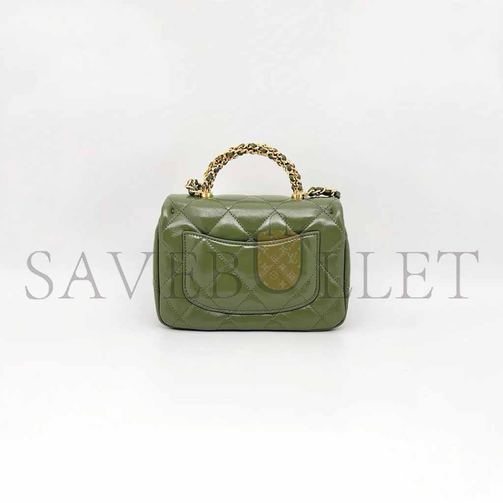 Ch*el classic mini bag with green handle as5032 (19*14*8.5cm)